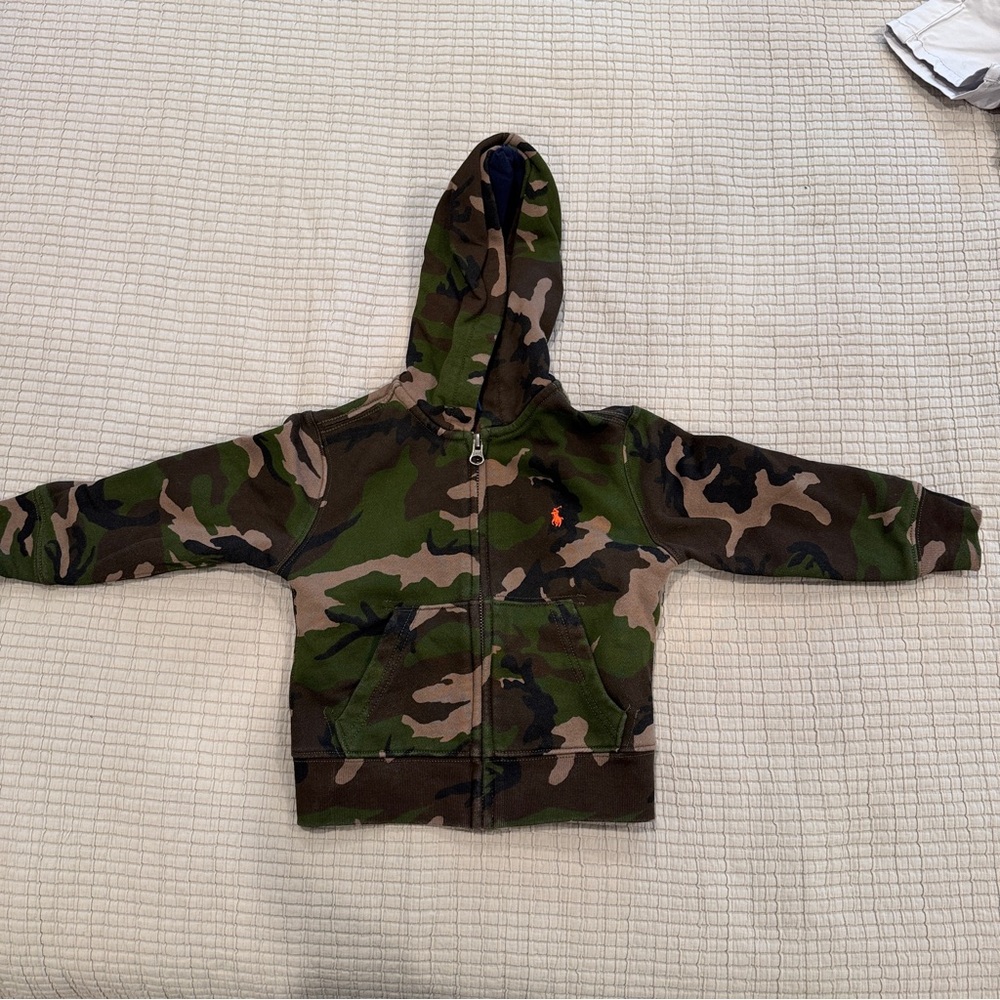 Ralph Lauren Green and Brown Camouflage Hoodie - Size 2T